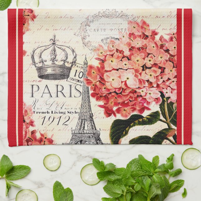 Eiffel Tower and hydrangea Kitchen Towel (Folded)