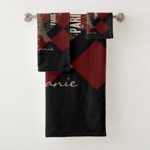 Eiffel Tower and Inscriptions Paris in Heart Bath Towel Set