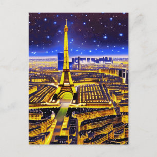 Eiffel Tower and Paris Under the Stars Postcard