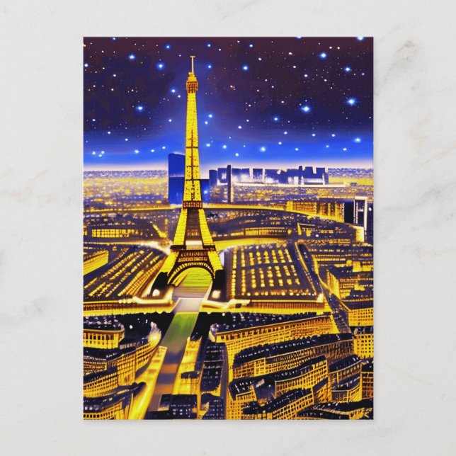Eiffel Tower and Paris Under the Stars Postcard (Front)