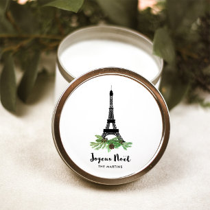 Eiffel Tower and Pine   Modern Joyeux Noel Classic Round Sticker