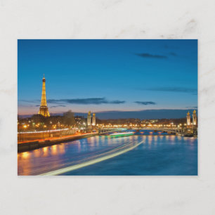 Eiffel Tower and Pont Alexandre III at Night Postcard
