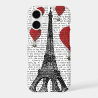 Eiffel Tower and Red Hot Air Balloons