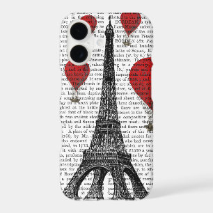 Eiffel Tower and Red Hot Air Balloons
