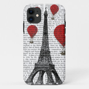 Eiffel Tower and Red Hot Air Balloons iPhone 11 Case