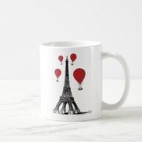 Eiffel Tower and Red Hot Air Balloons