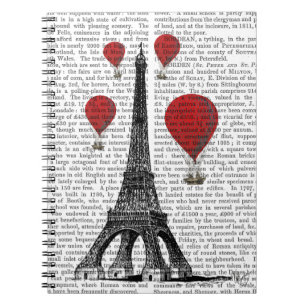 Eiffel Tower and Red Hot Air Balloons Spiral Notebook