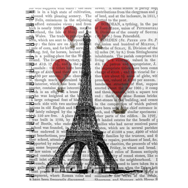 Eiffel Tower and Red Hot Air Balloons Spiral Notebook (Front)