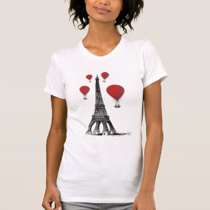 Eiffel Tower and Red Hot Air Balloons T-Shirt