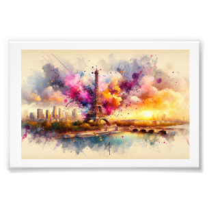 Eiffel Tower and Vibrant Skyline,  Photo Print