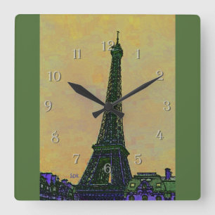 Eiffel Tower Art Square Wall Clock