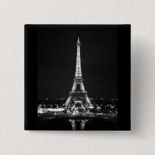 Eiffel Tower at Night - B/W 15 Cm Square Badge