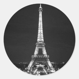 Eiffel Tower at Night - B/W Classic Round Sticker