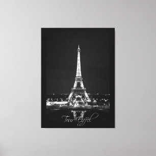 Eiffel Tower at Night B&W on Wrapped Canvas