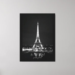 Eiffel Tower at Night B&W on Wrapped Canvas