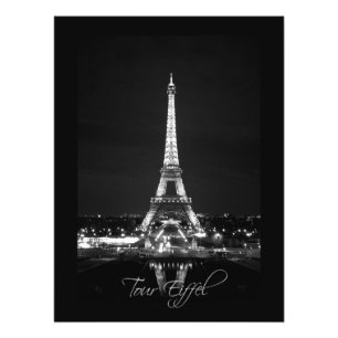 Eiffel Tower at Night B&W Photographic Print