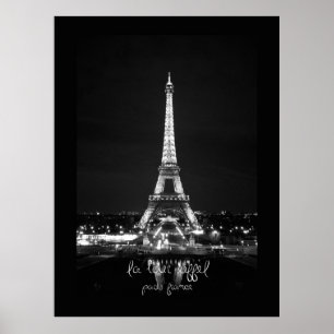 Eiffel Tower at Night B&W Poster