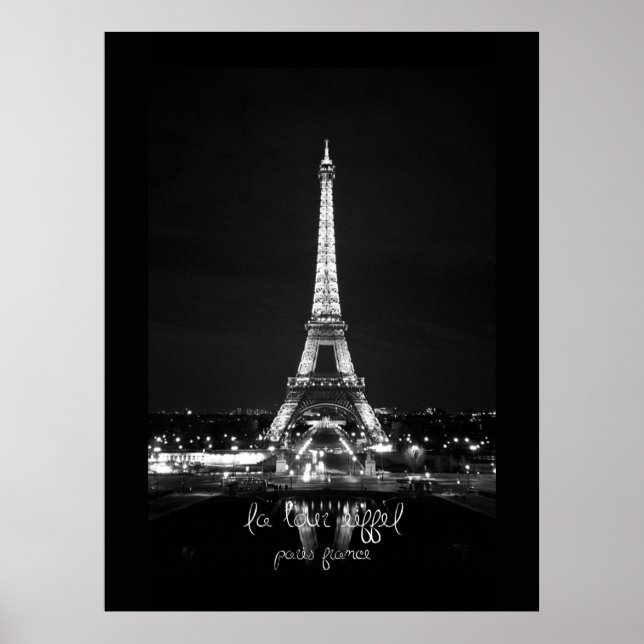 Eiffel Tower at Night B&W Poster (Front)