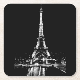 Eiffel Tower at night black and white coaster
