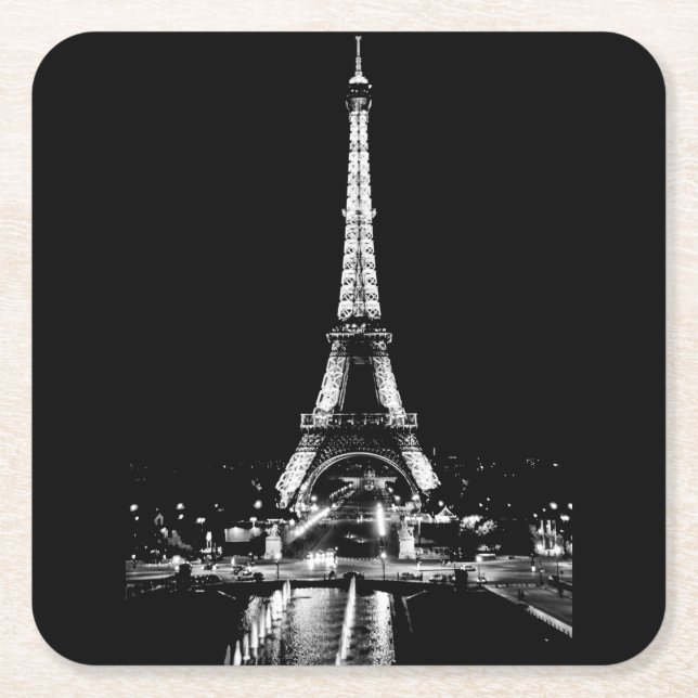 Eiffel Tower at night black and white coaster (Front)