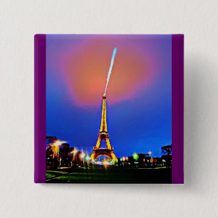 Eiffel Tower At Night Painting 15 Cm Square Badge