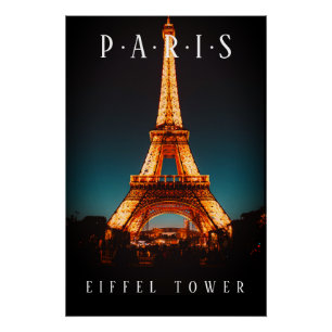 Eiffel Tower At Night, Paris, Black Poster