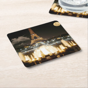 Eiffel Tower at Night Square Paper Coaster