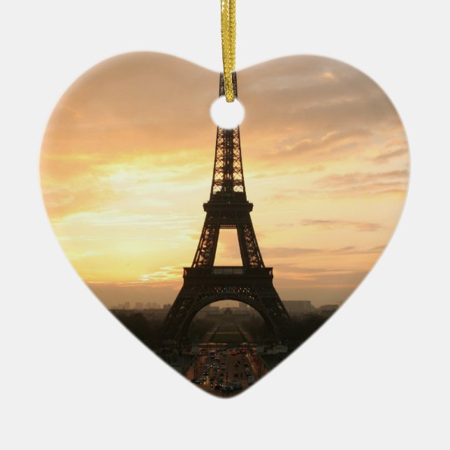 Eiffel Tower at Sunrise from the Trocadero Ceramic Tree Decoration (Front)