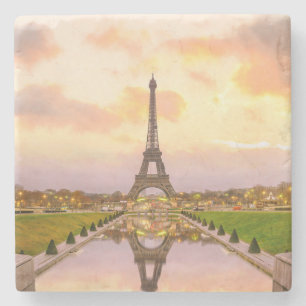 Eiffel Tower at Sunrise from Trocadero Fountains Stone Coaster