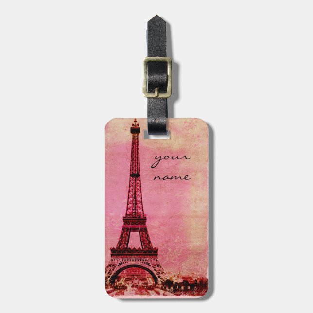 Eiffel Tower at Sunset Paris Custom Luggage Tag (Front Vertical)