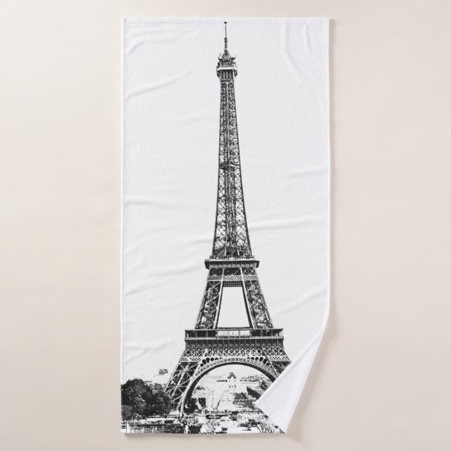Eiffel tower black and white bath towel (Bath Towel)