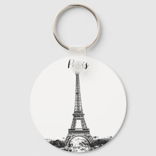 Eiffel tower black and white key ring