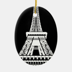 Eiffel Tower Black White Image Ceramic Tree Decoration