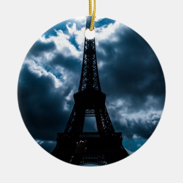 Eiffel Tower Blue Night Ceramic Tree Decoration (Front)