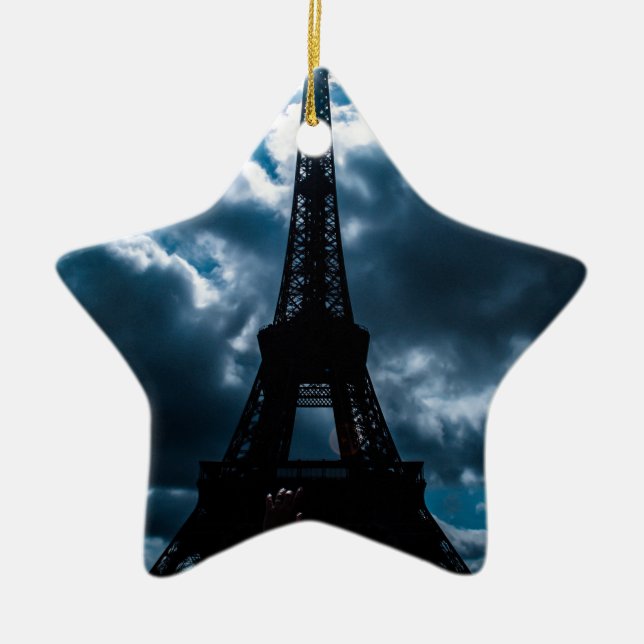 Eiffel Tower Blue Night Ceramic Tree Decoration (Front)