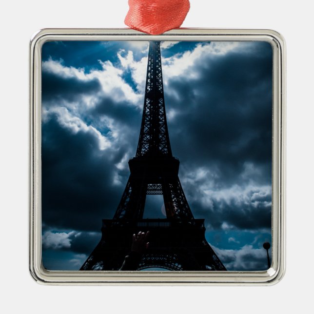 Eiffel Tower Blue Night Metal Tree Decoration (Front)