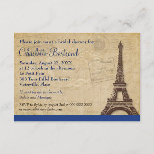 Eiffel Tower Blue Parisian Bridal Shower Invitation
