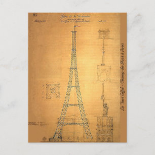 Eiffel Tower Blueprint 1884 Postcard