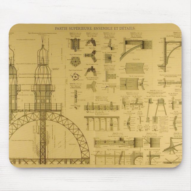 Eiffel Tower Blueprints Mouse Pad (Front)