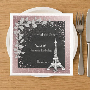 Eiffel Tower Blush Pink Glitter Sweet 16 Birthday Napkin