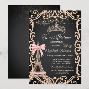 Eiffel Tower Bow Frame Dress Butterfly Sweet 16 Invitation