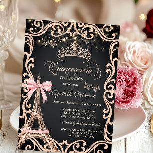 Eiffel Tower Bow Frame Dress Glitter Butterfly Invitation