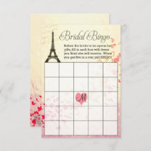 Eiffel Tower Bridal Shower Bingo Card with Monogra