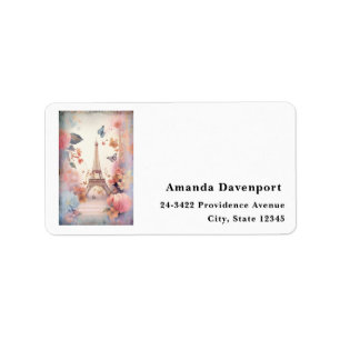 Eiffel Tower Butterflies and Flowers Address Label