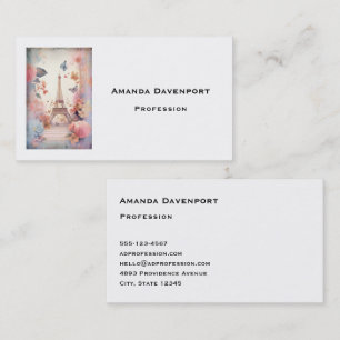 Eiffel Tower Butterflies and Flowers Business Card