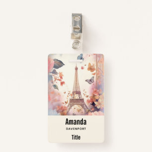 Eiffel Tower Butterflies and Flowers ID Badge