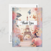 Eiffel Tower Butterflies and Flowers Thank You
