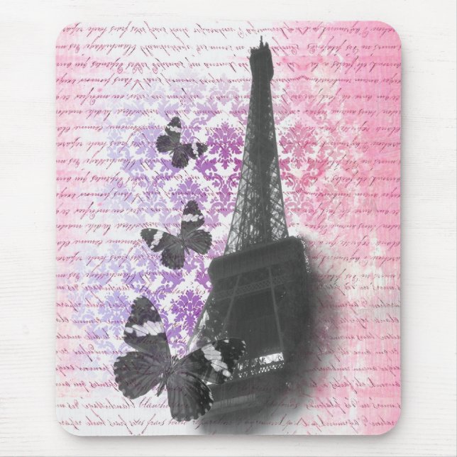 Eiffel tower & butterflies mouse pad (Front)