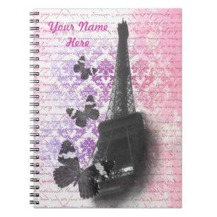 Eiffel tower & butterflies spiral notebook
