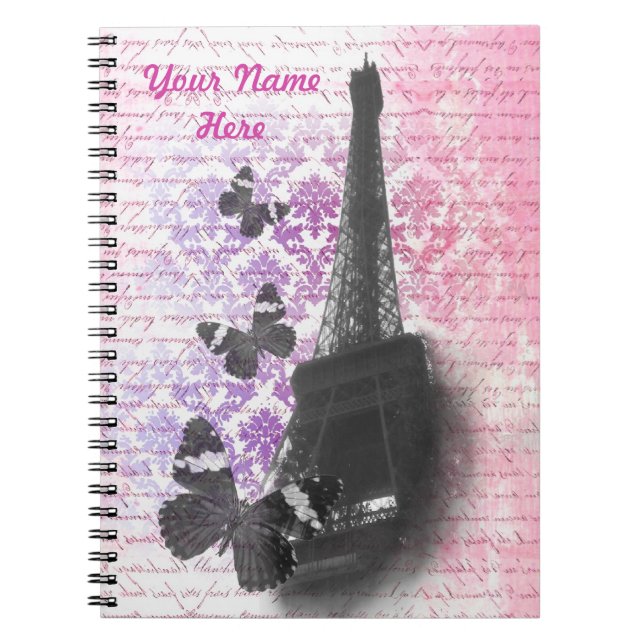 Eiffel tower & butterflies spiral notebook (Front)
